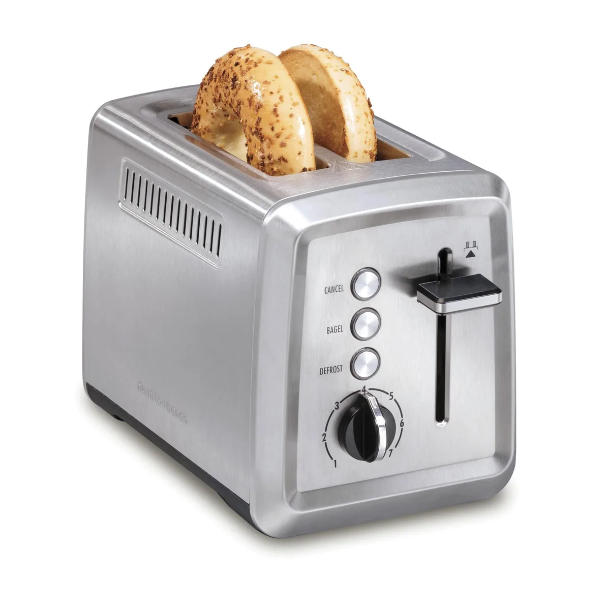 Stainless steel two-slice toaster with extra-wide slots