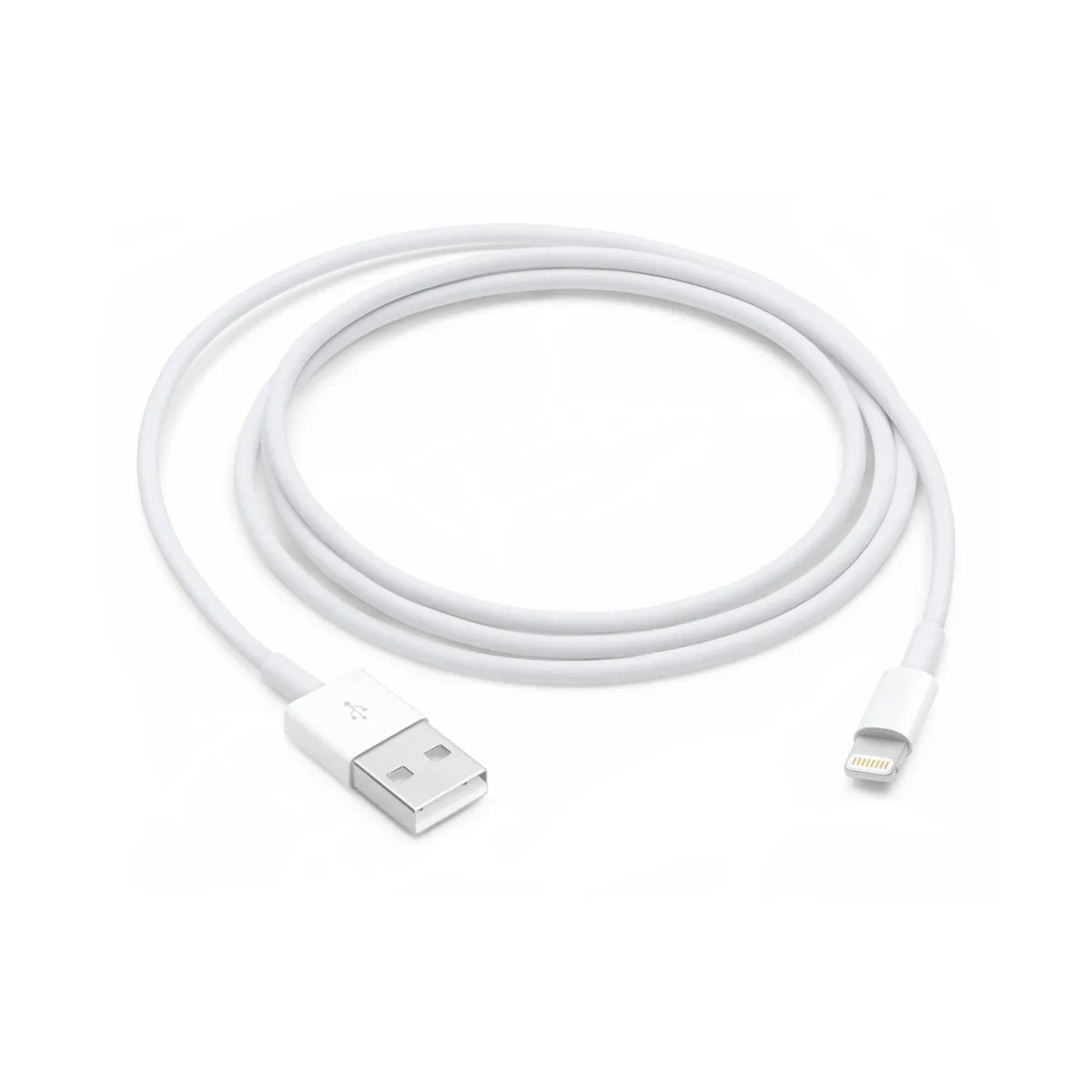 White Lightning to USB-A cable coiled in a loose loop