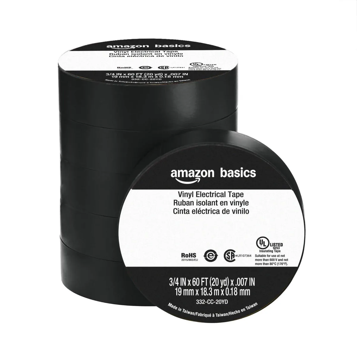  Avery 332-CC-20YD-6BN adhesive tape 3/4 in x 60 ft x .007 in black 6 pack — product photo