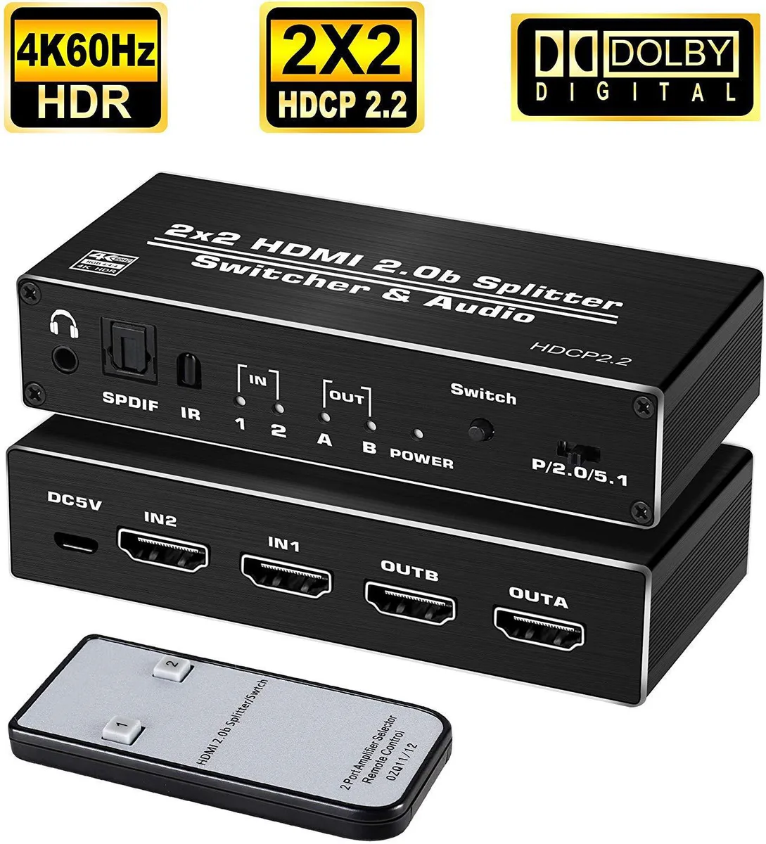 AUBEAMTO AUBEAMTO 2x2 HDMI Matrix Switch 4K@60Hz IR Remote Black — product photo