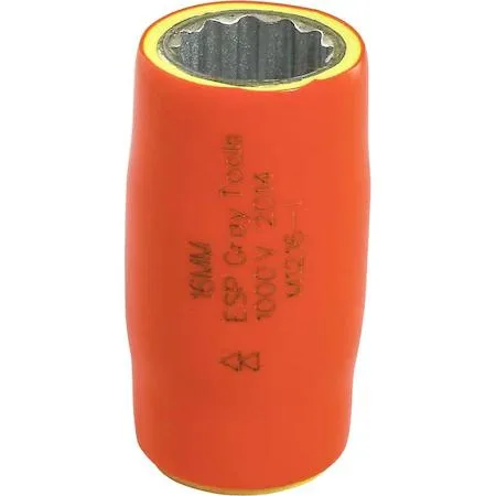 Orange and yellow insulated 16mm 12-point 1/2-inch drive socket