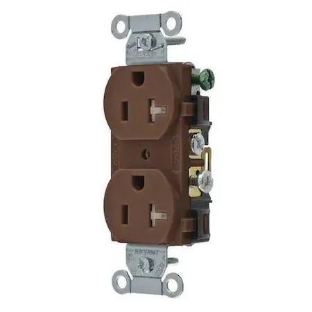 Brown nylon duplex receptacle with tamper and weather resistant shutters, flush mount, 20 A 125V AC