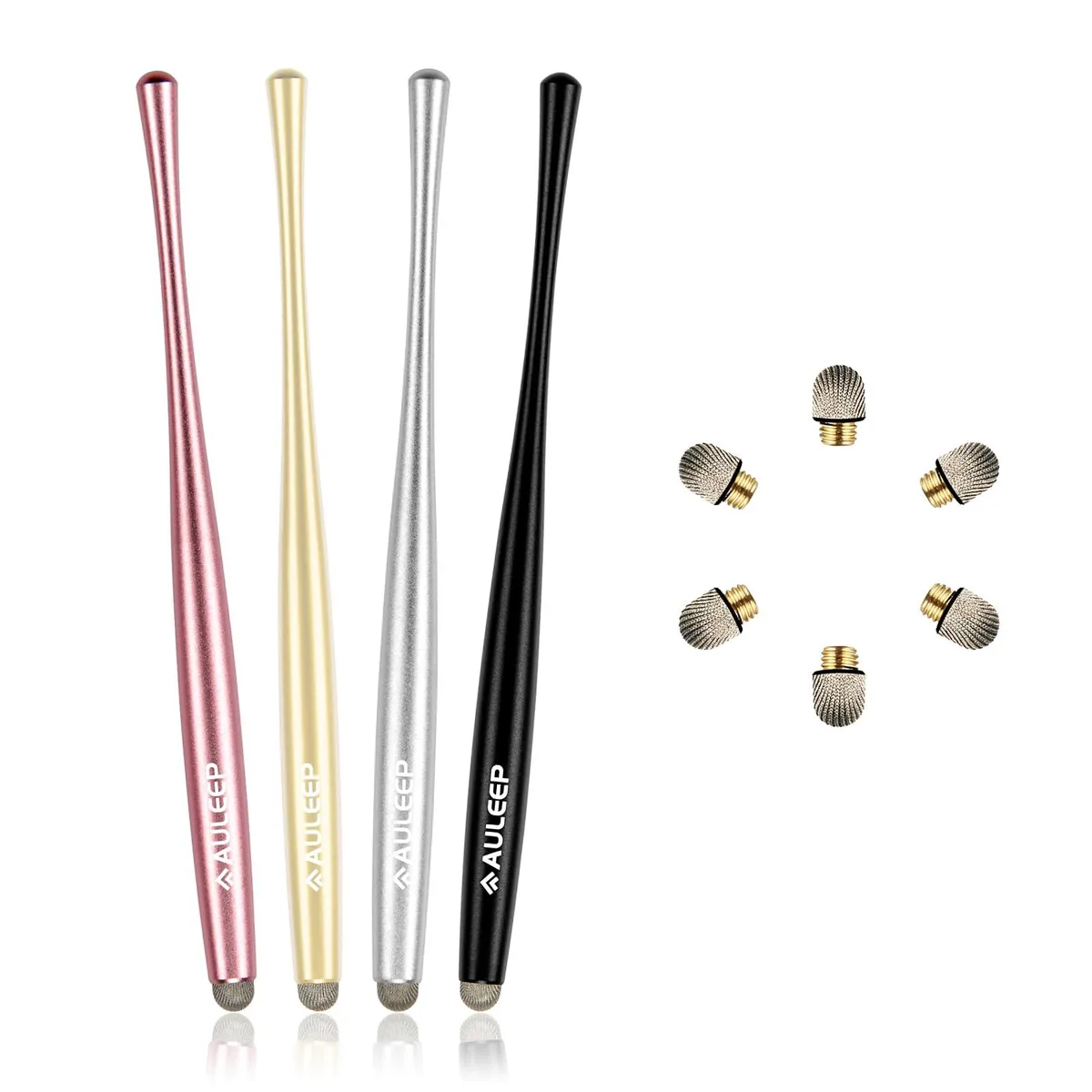 AULEEP Capacitive Stylus 4-Pack Nanofiber Tips Silver Gray Black Rose Pink Gold — product photo