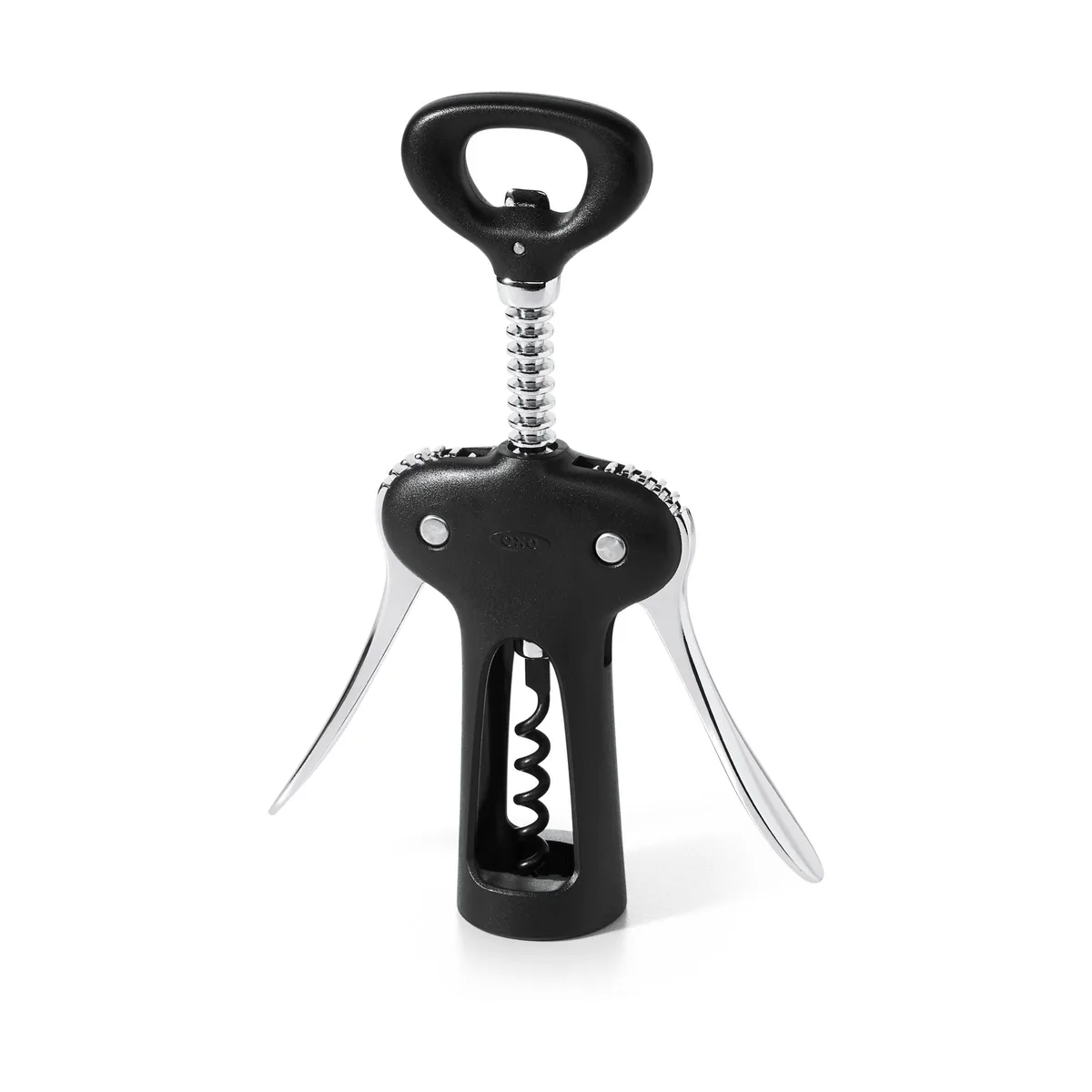 Black winged corkscrew and bottle opener with soft-grip handles