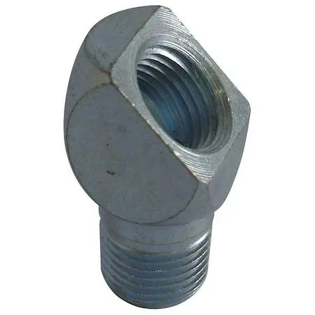 Five steel grease fitting adapters with 45 degree zinc plated finish
