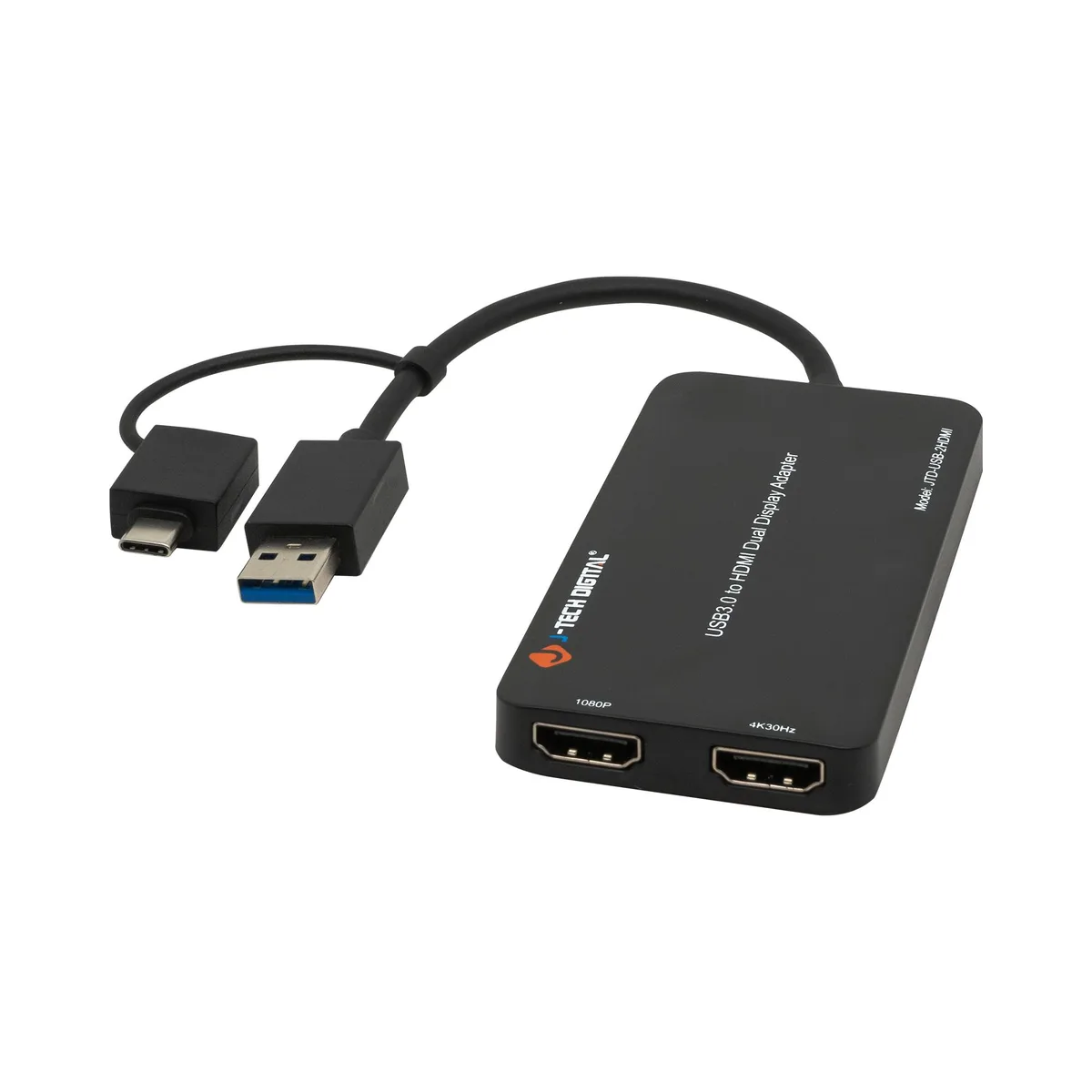J-Tech Digital Inc. J-Tech Digital Inc. JTD-USB-2HDMI USB 3.0 Type A/C to Dual HDMI 4K 30Hz 1080P 60Hz Display Adapter — product photo
