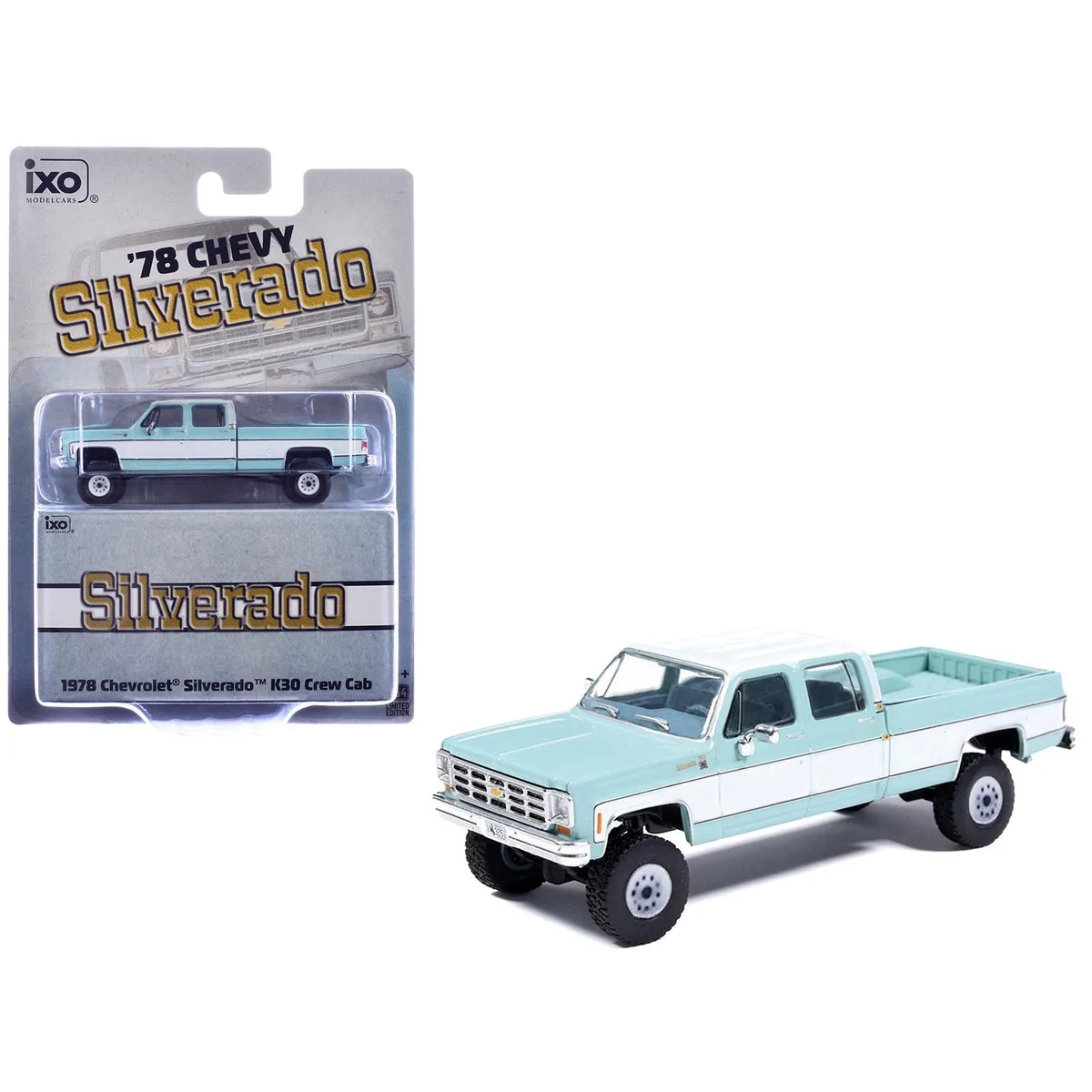 ixo ixo 1978 Chevrolet Silverado K30 Crew Cab 1/64 Light Blue White — product photo