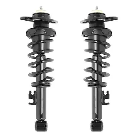 Pair of silver rear strut assemblies with coil springs and top mounts, new condition