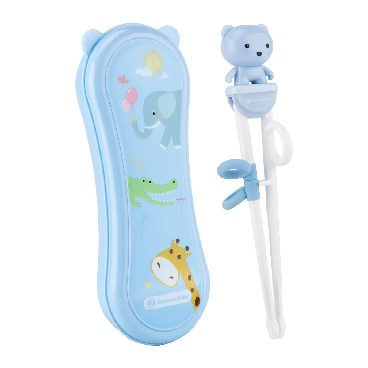 OXO training chopsticks with removable silicone rings and blue case