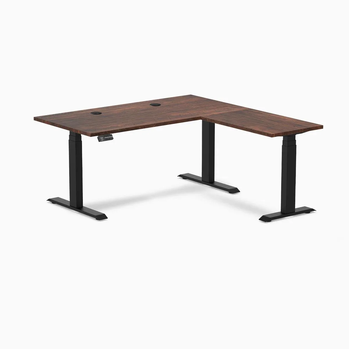 Desky Desky Softwood L-Shape Sit Stand Desk American Rustic Pine Matte Black 60 x 30 x 62 x 20 in — product photo