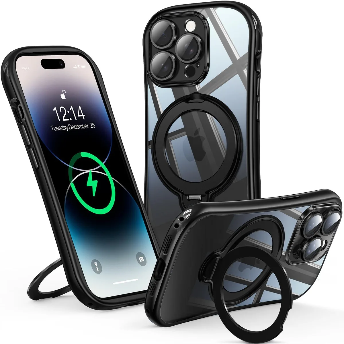 Reukdnv iPhone 14 Pro Max Case with 360° Spin Magnetic Stand, Black — product photo