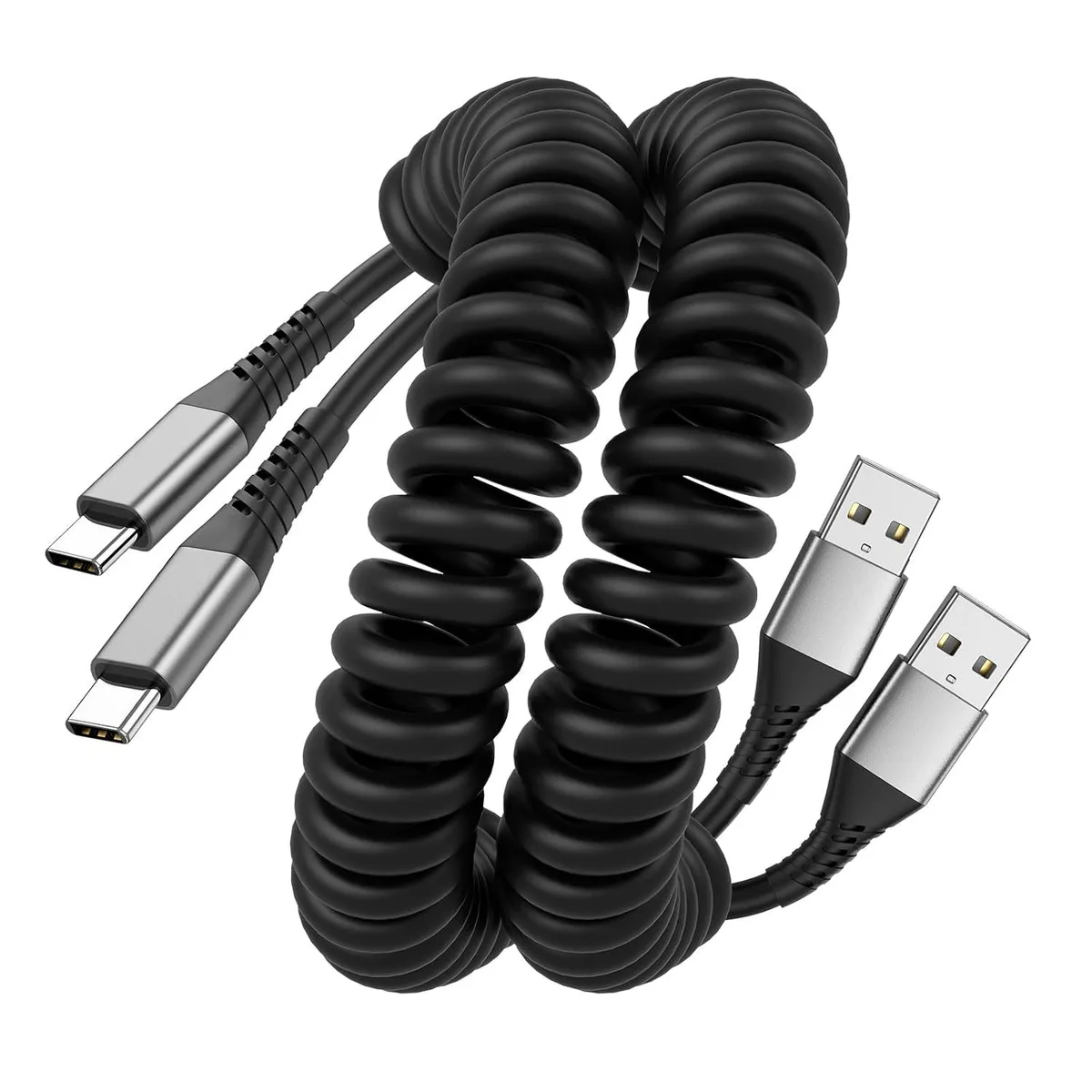 Mobee Mobee Coiled USB A to USB C Cable 2 Pack 3 ft 3A 480Mbps — product photo