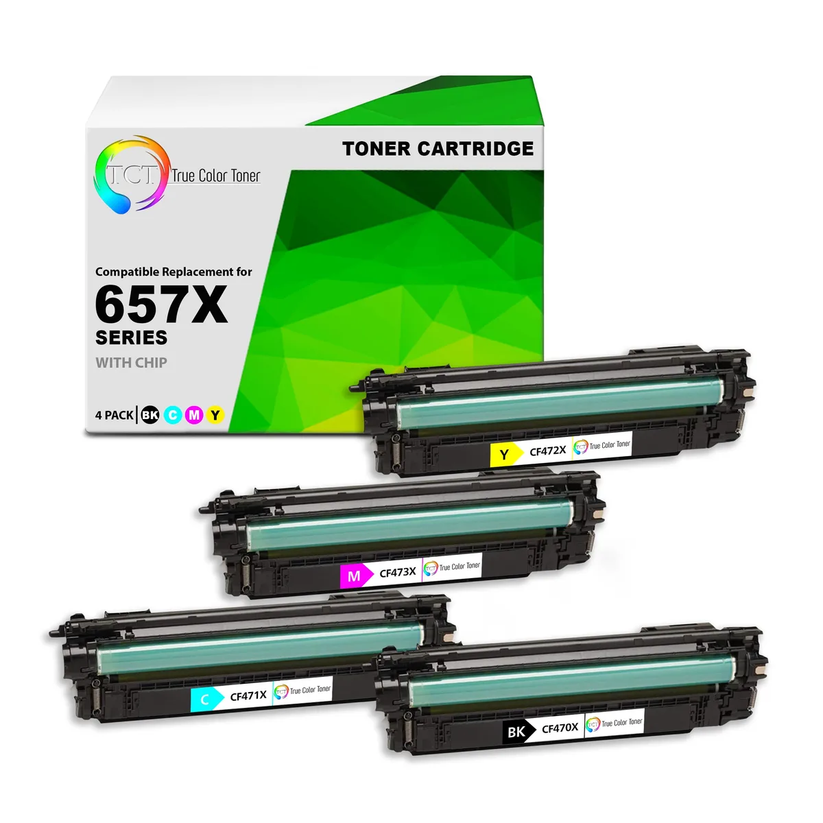 True Color Toner True Color Toner 657X CF470X CF471X CF472X CF473X 4 Pack toner cartridges — product photo