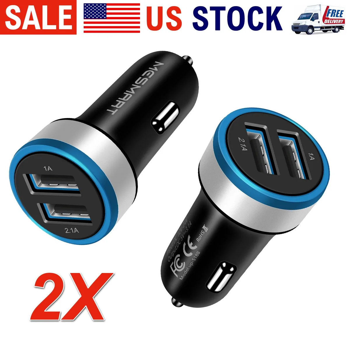 MESMART MESMART 2 Pack USB Wall Charger 18W PD QC3.0 Dual Port Black — product photo