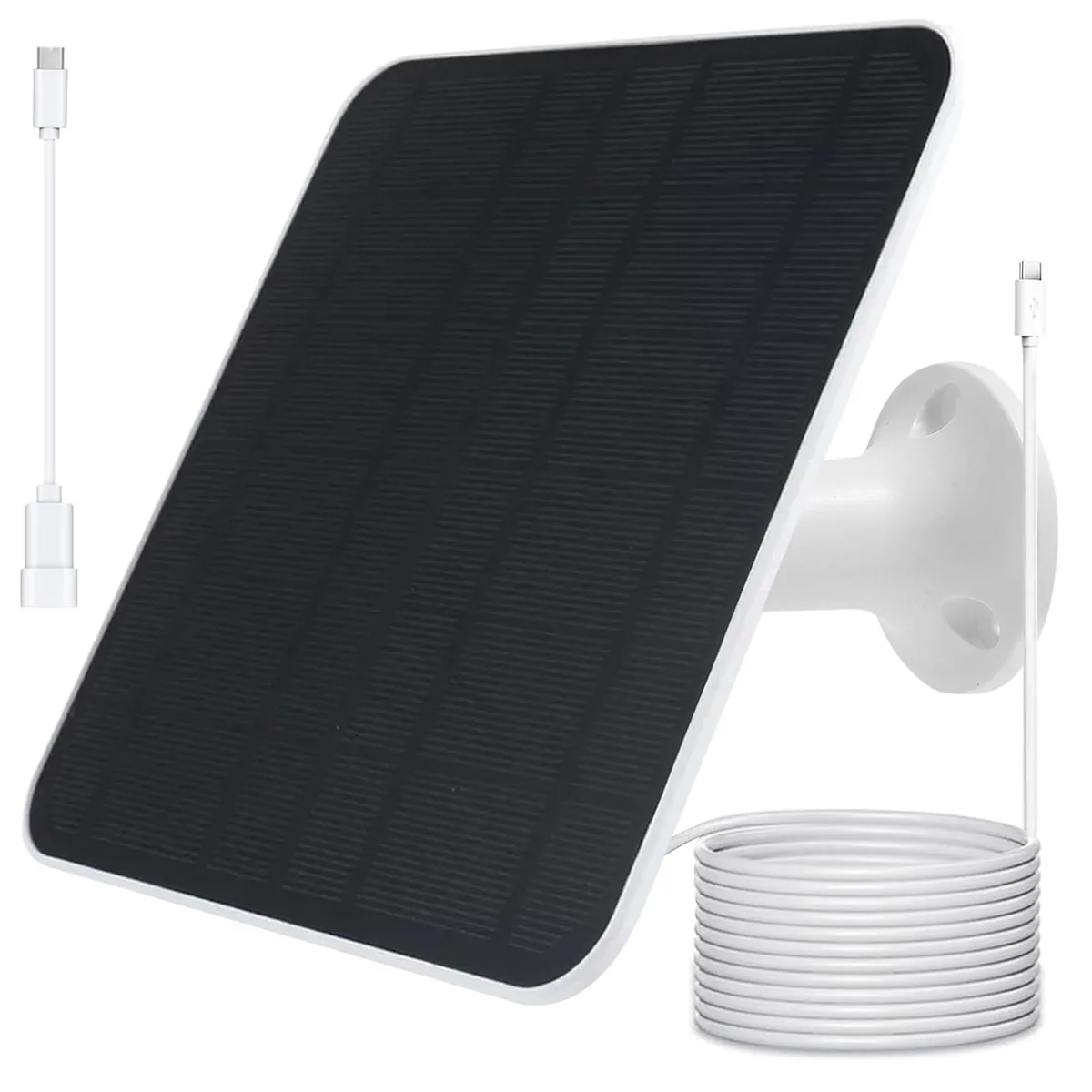 Two small square solar panels with 360-degree mounts and long cables