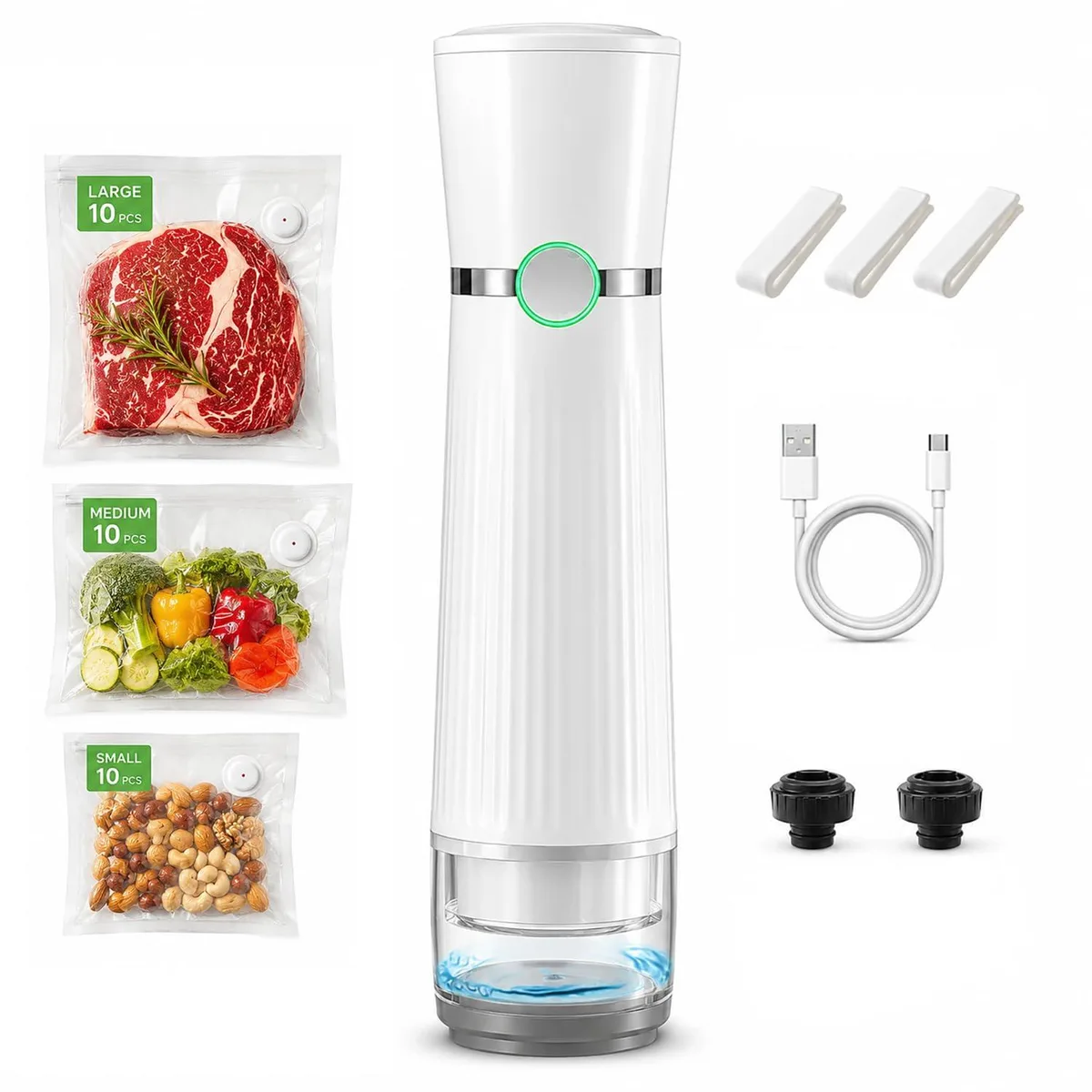  SUNVIVI ZVS001WT handheld vacuum sealer, 200 W, .52 lb, 30 bags — product photo