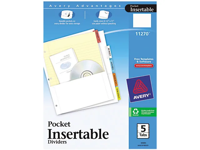 Avery Avery 11270 Pocket Dividers with 5 Multicolor Tabs, Card Filing — product photo