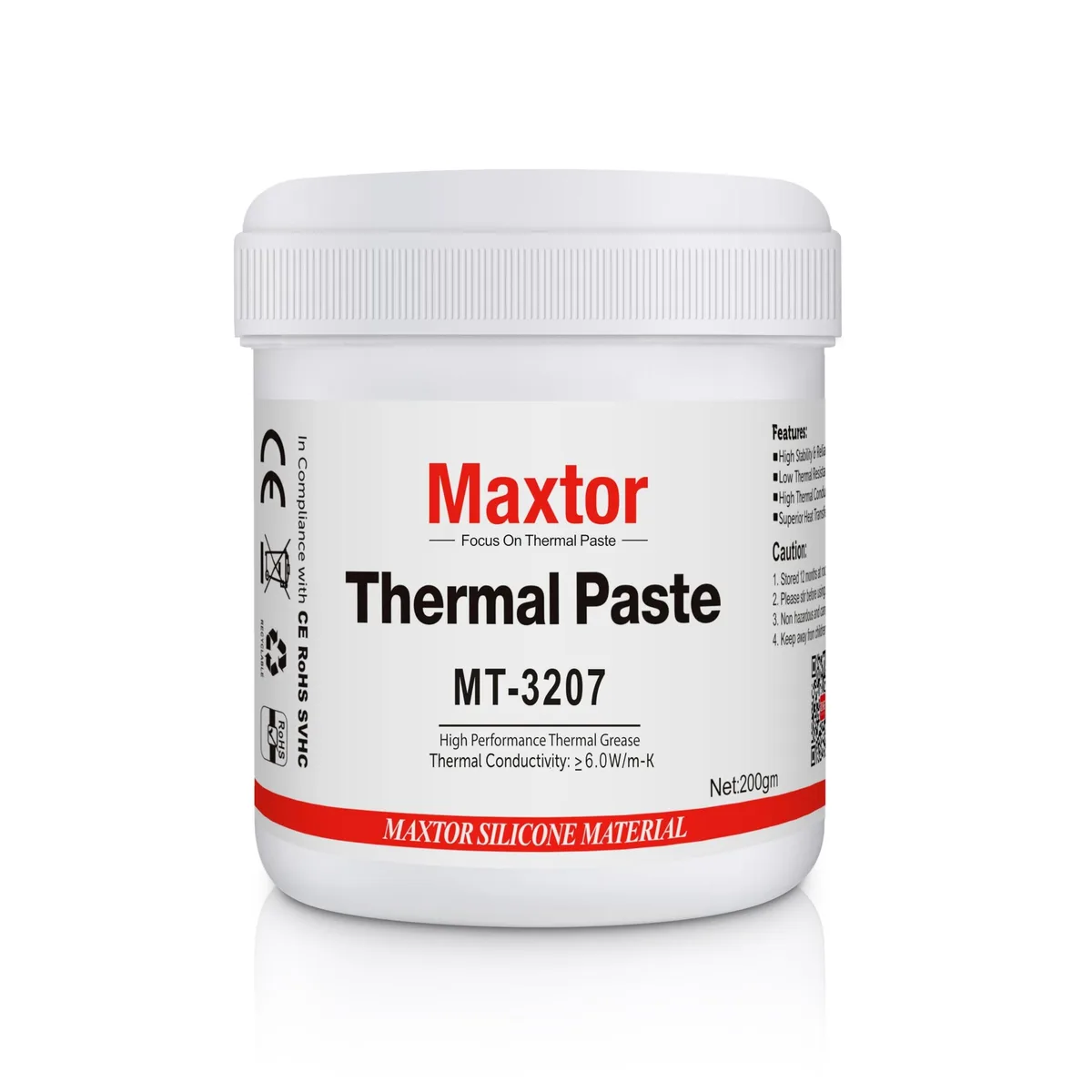 White Maxtor MTP-3207 thermal paste syringe 200g with grey cap