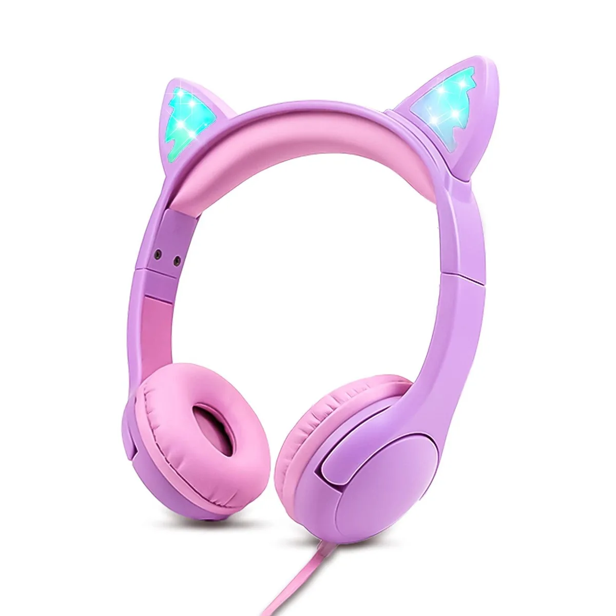 Olyre Cat Ear Kids Headphones LX-YX230 Purple 3.5mm 85dB 120g — product photo