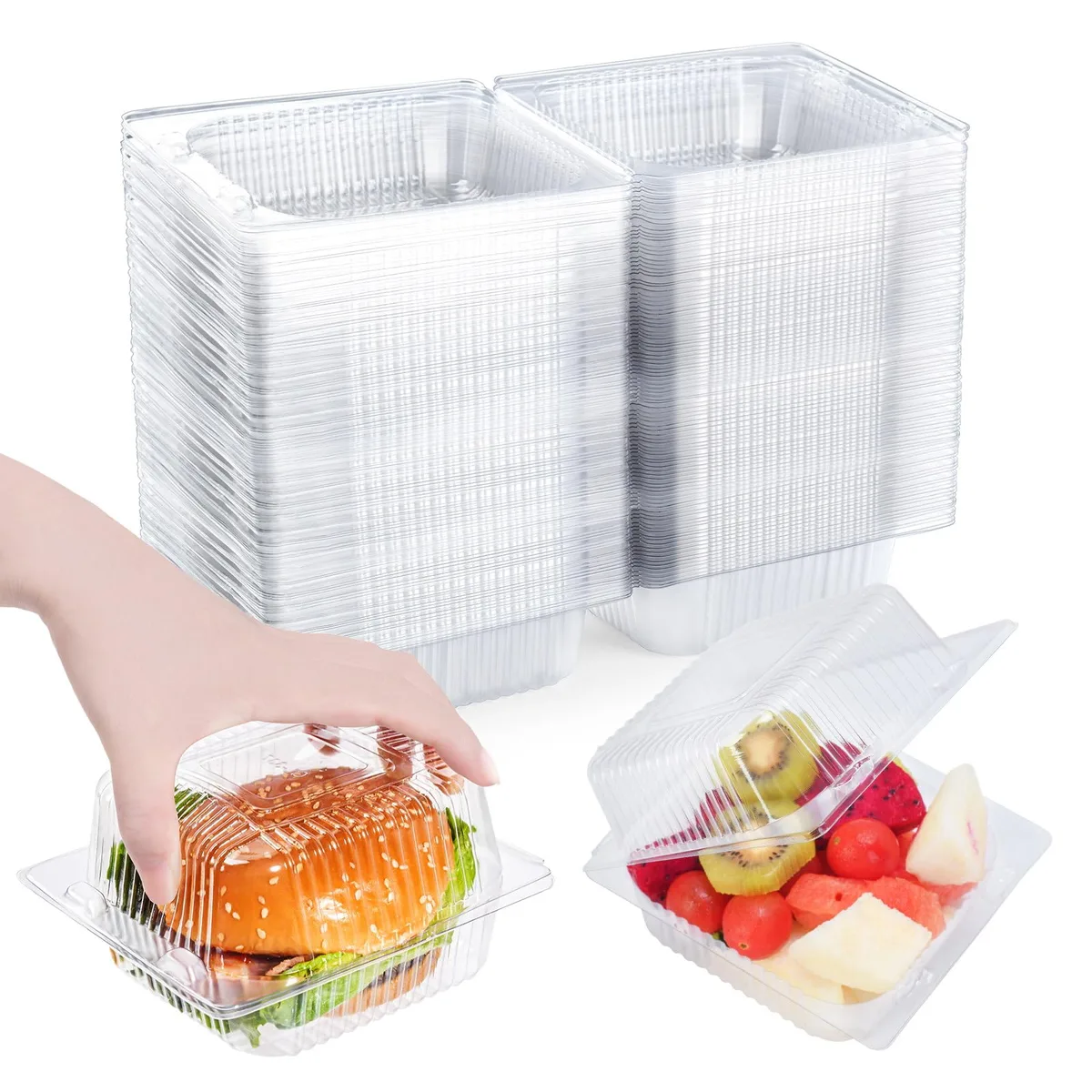 Clear red clamshell food containers, 100 pack