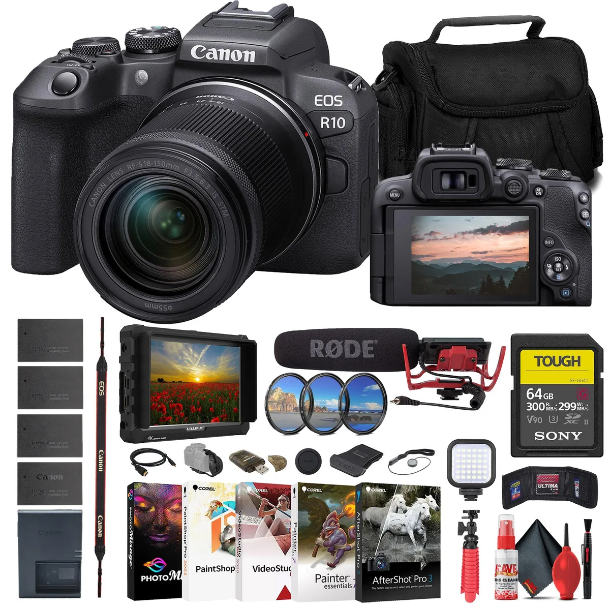 Canon Canon EOS R10 18-150mm Kit with Monitor, Mic &amp; Accessories — product photo