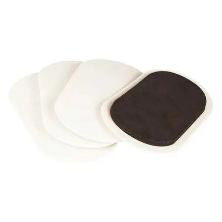 Four white and black oval foam glides with hook and loop backing