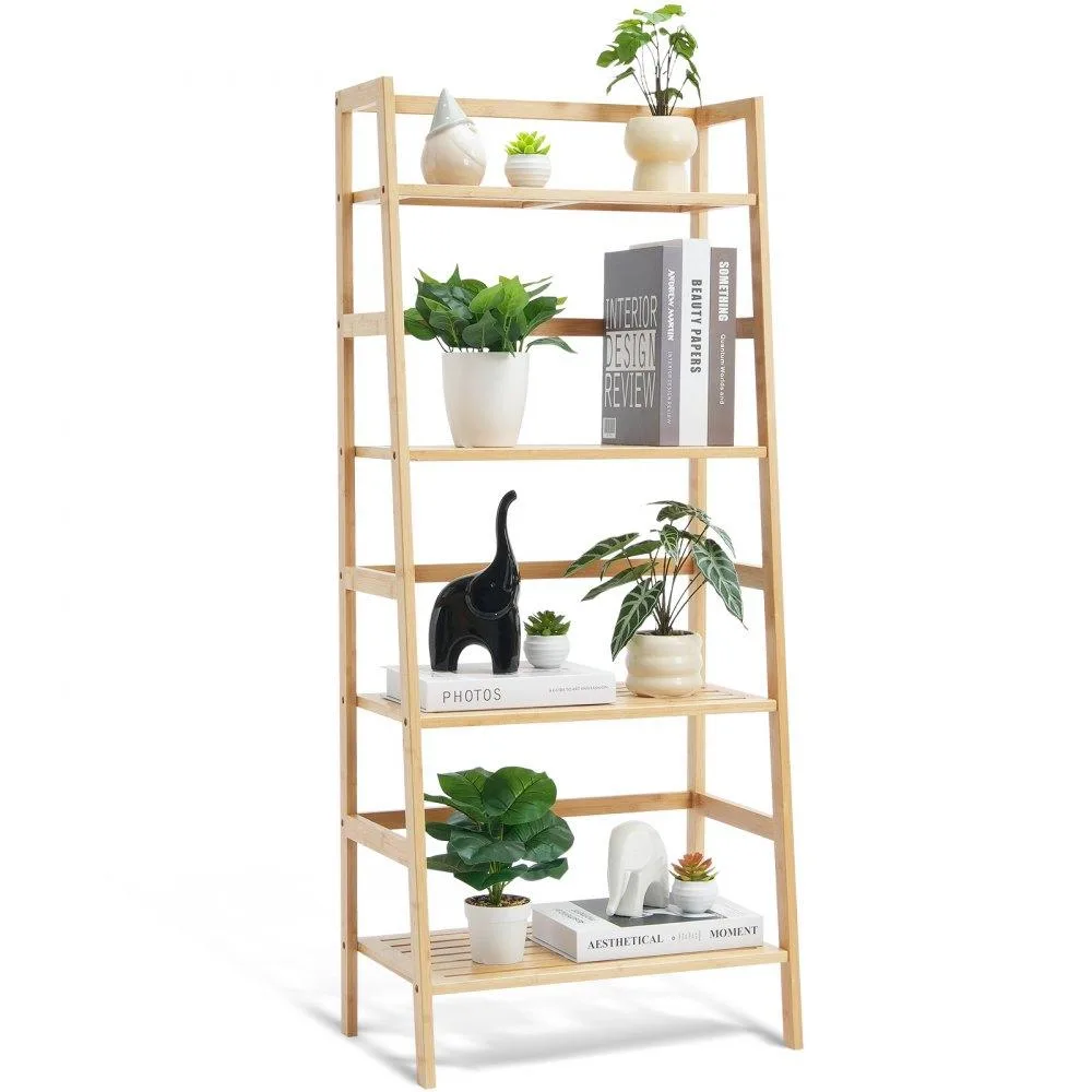 VEVOR VEVOR 4-Tier Bamboo Ladder Shelf 13.78" Wide Natural — product photo
