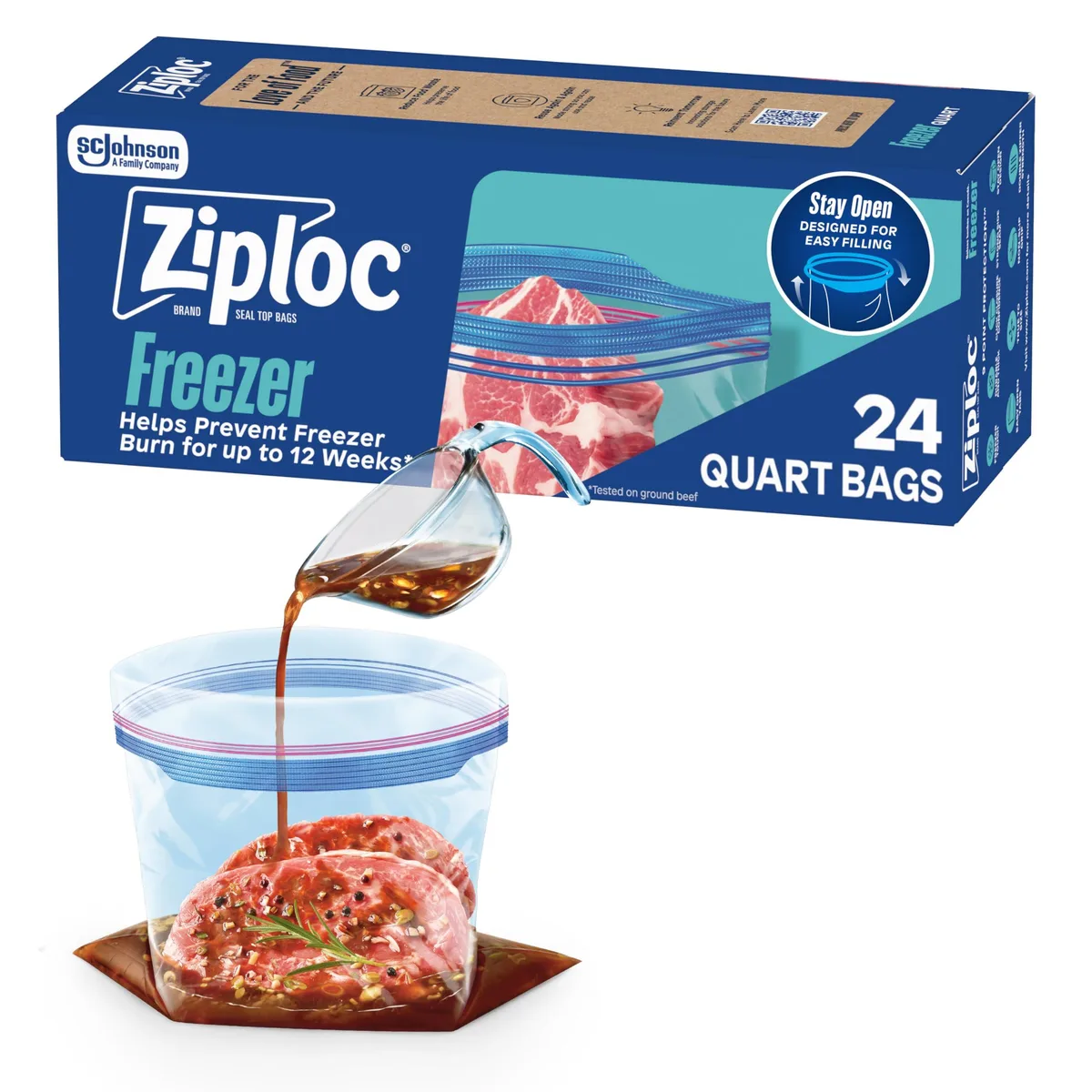 No Sew No Sew Ziploc Quart Freezer Bags Stand-Up Bottom 24 Count — product photo