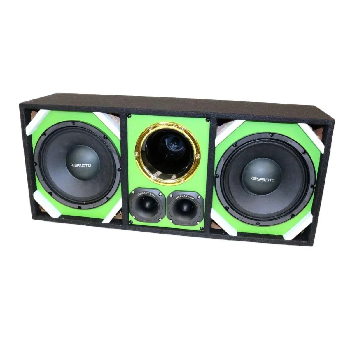 Deejay LED Deejay LED TBH10GREEN Loaded Box with Two 10-inch Woofers Horn Two Bullet Tweeters Green — product photo