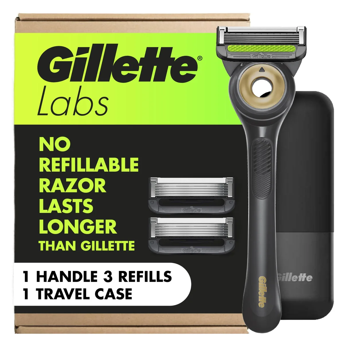 Northwest Labs Cartridge Razor with Exfoliating Bar, 5 Blades, 3 Refills, Travel Case — product photo