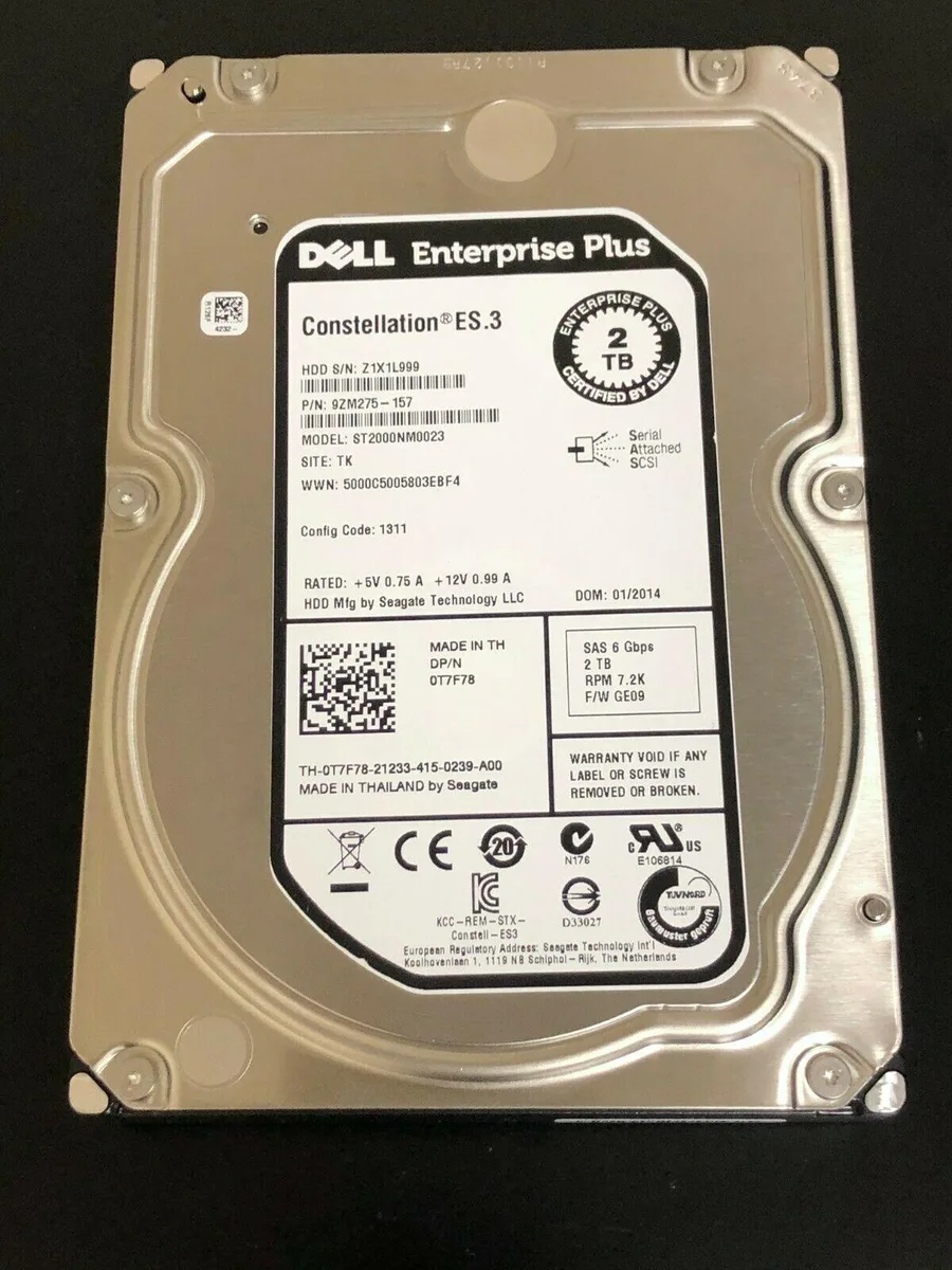 DELL DELL T7F78 2TB 7200 RPM SAS 3.5" internal hard drive — product photo