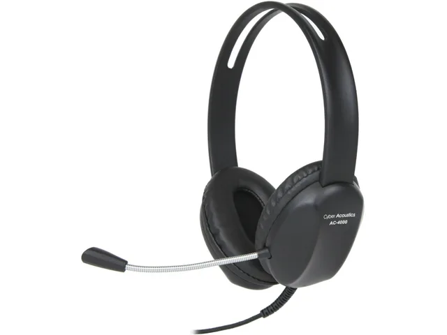 Cyber Acoustics AC-4000 stereo headset with leatherette ear pads, flexible mic boom and braided cable