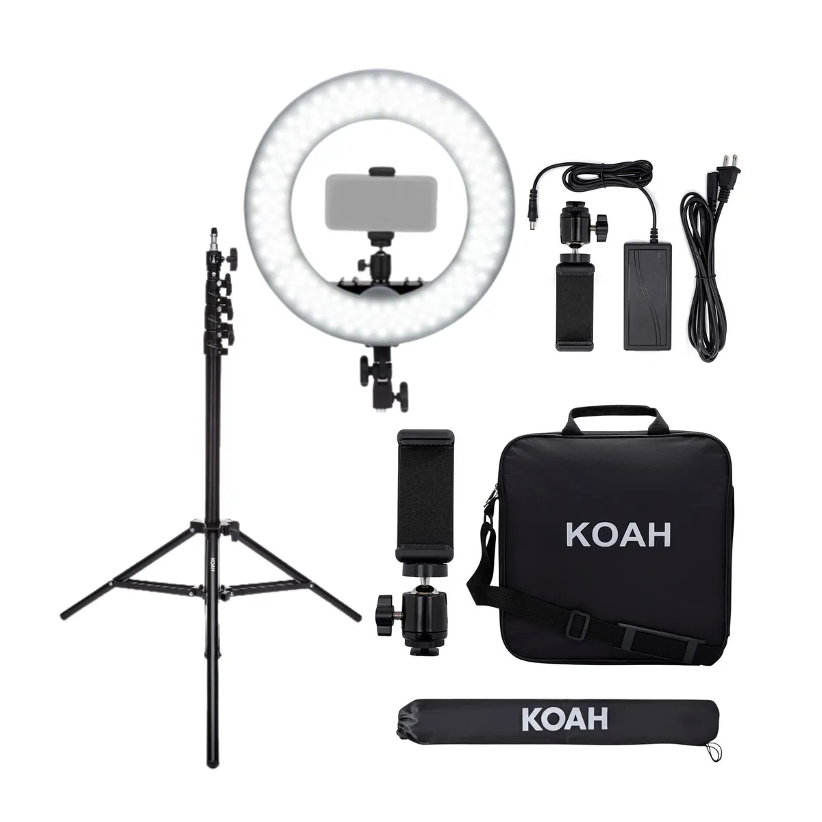 13-inch LED ring light on air-cushioned stand with carrying bag
