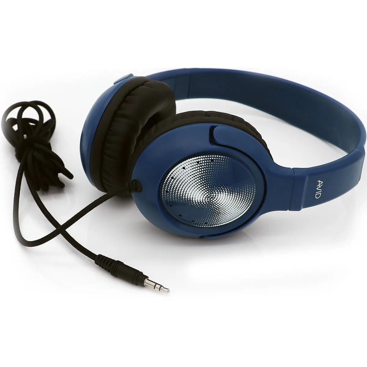Blue over-ear headset with padded earcups and adjustable headband