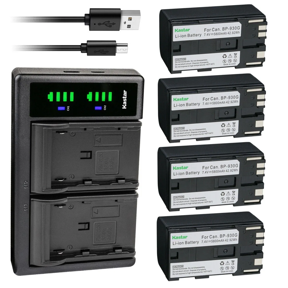 Kastar Kastar BP-930G 4-Pack Battery LTD2 USB Charger Canon XF100 XF105 XF200 XF205 XF300 XF305 XH-G1 XH-G1S XL-H1A — product photo