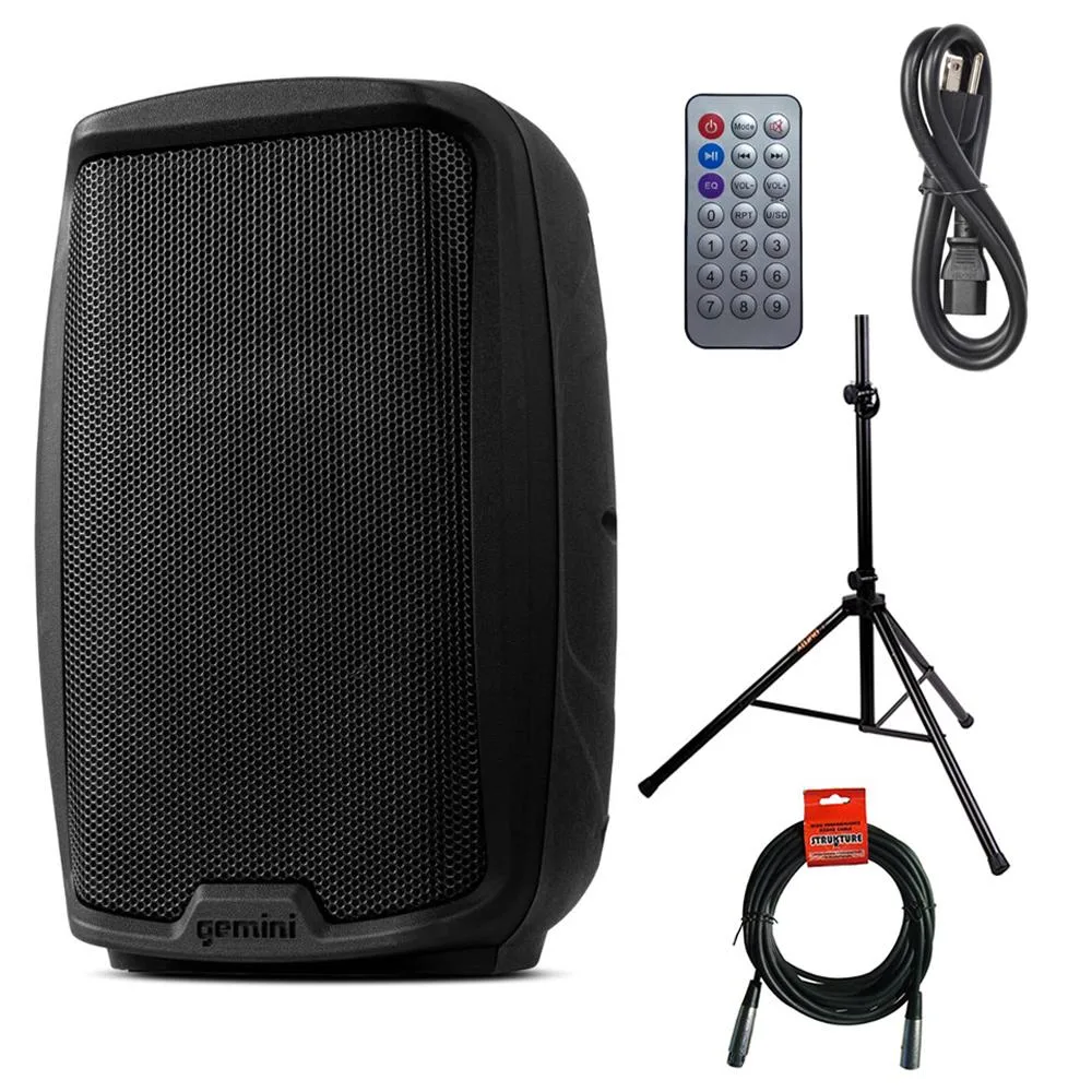 Gemini Sound Gemini Sound AS-2110BT 10 inch 1000W PA speaker bundle with stand and XLR cable — product photo