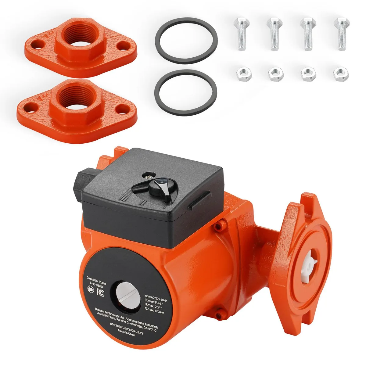 VEVOR VEVOR F-15-58FC Cast Iron Circulator Pump 17 GPM 20 ft 120V 1-Inch Flange 3-Speed — product photo
