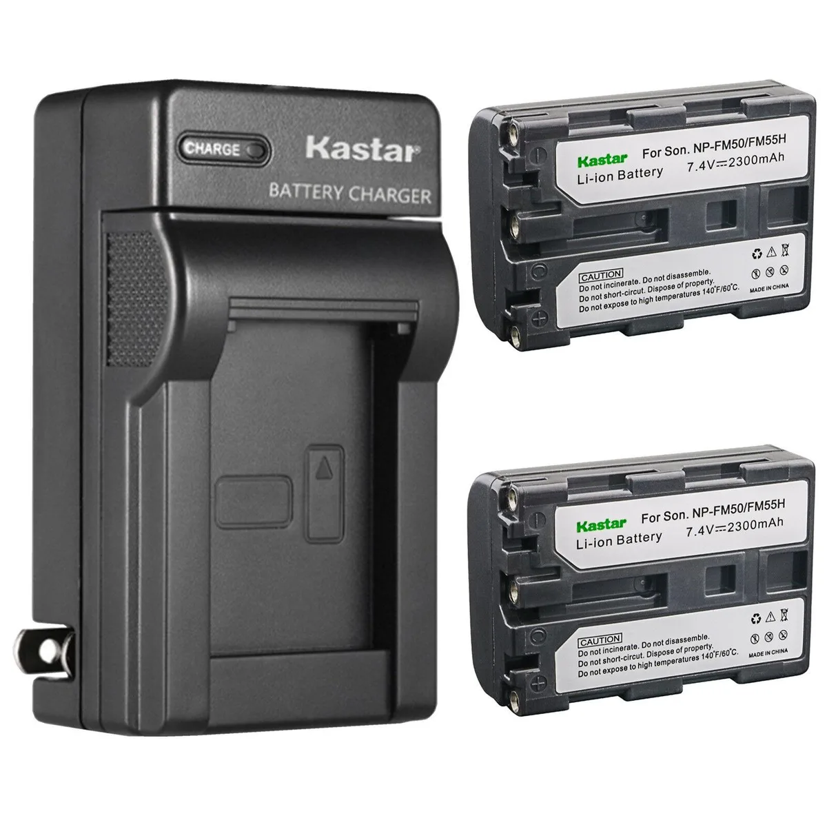 Kastar Kastar NP-FM50 2-pack battery and AC wall charger — product photo