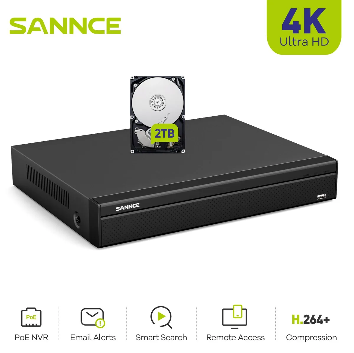 SANNCE SANNCE H.265+ 4K PoE NVR 16 Channel 2TB video recorder — product photo