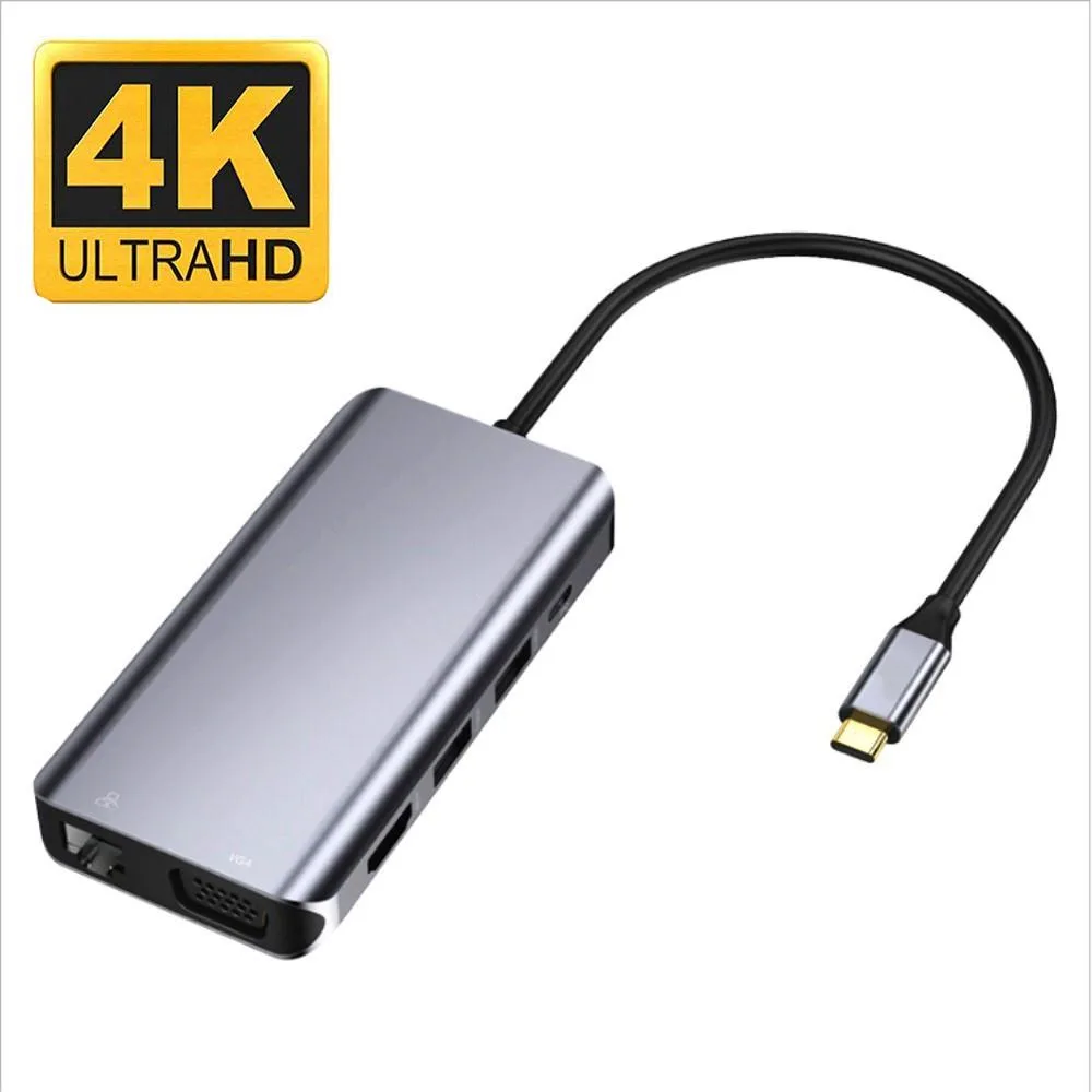 Jansicotek Jansicotek OZU17 10-in-1 Docking Station Gray HDMI VGA 87W 3 Ports MicroSD TF 1Gbps Ethernet 3.5mm Audio — product photo