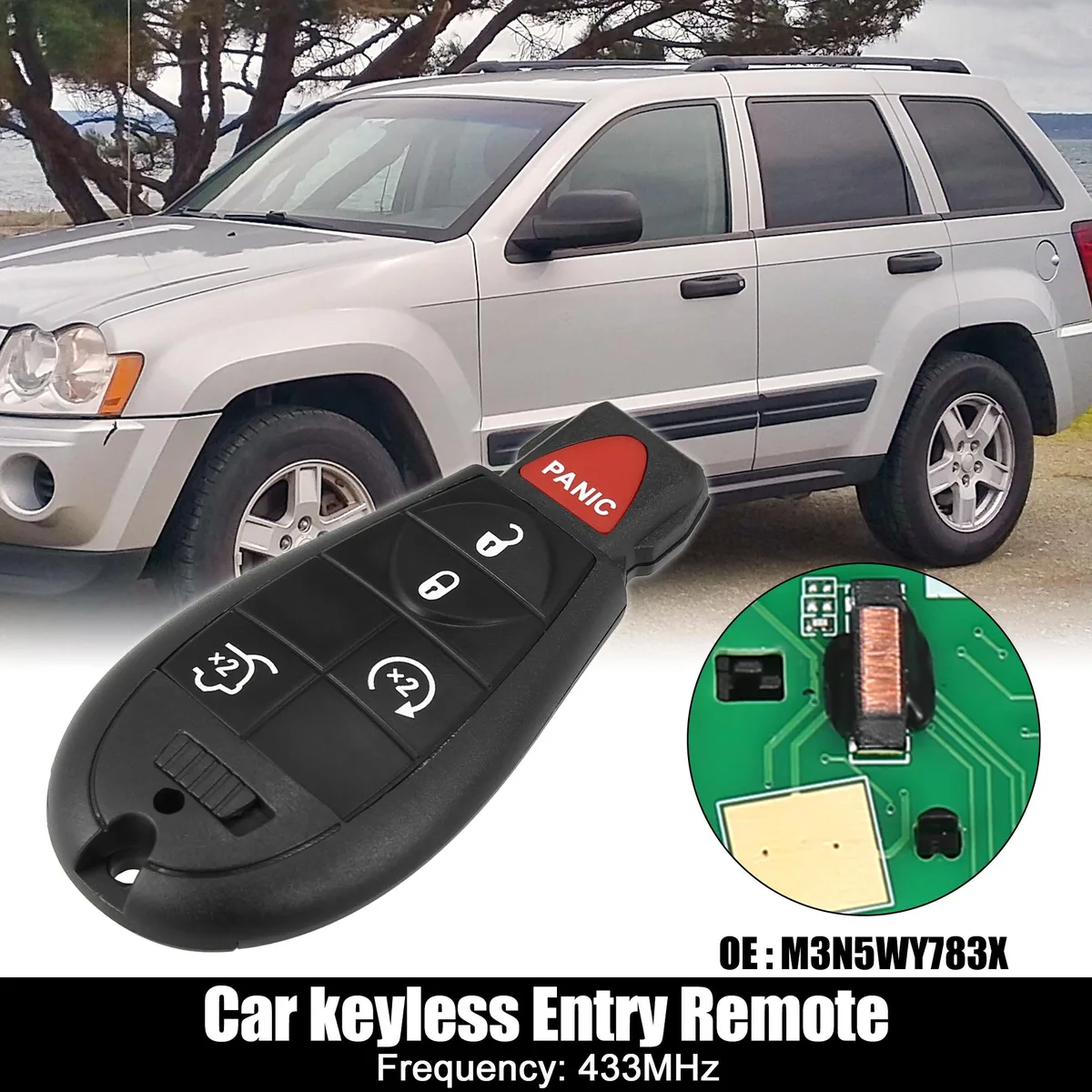 Unique-Bargains Unique-Bargains Keyless Entry Remote M3N5WY783X 433MHz 5-Button Jeep Grand Cherokee Commander 2008-2010 — product photo