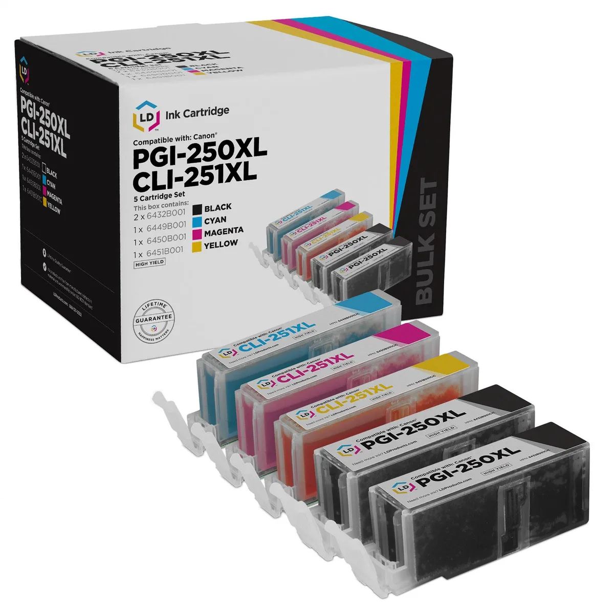 LD Products LD Products Compatible 5-Pack for Canon PGI-250XL CLI-251XL (2 Black, Cyan, Magenta, Yellow) — product photo