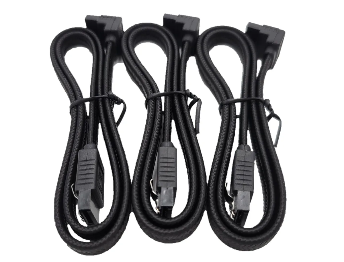 Micro Connectors Micro Connectors 20 Inch SATA III Straight Right Angle Sleeved Locking 3-Pack — product photo