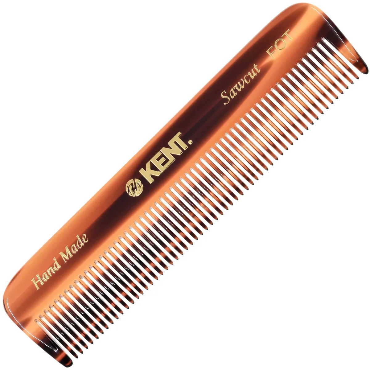 Tortoiseshell cellulose acetate pocket comb, 113 mm, fine saw-cut teeth, hand-polished finish