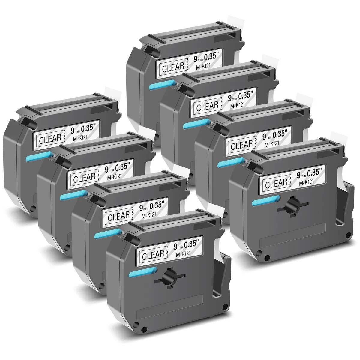 GREENCYCLE GREENCYCLE MK-121 Label Tape 9mm 8m Black on Clear 8 Pack — product photo