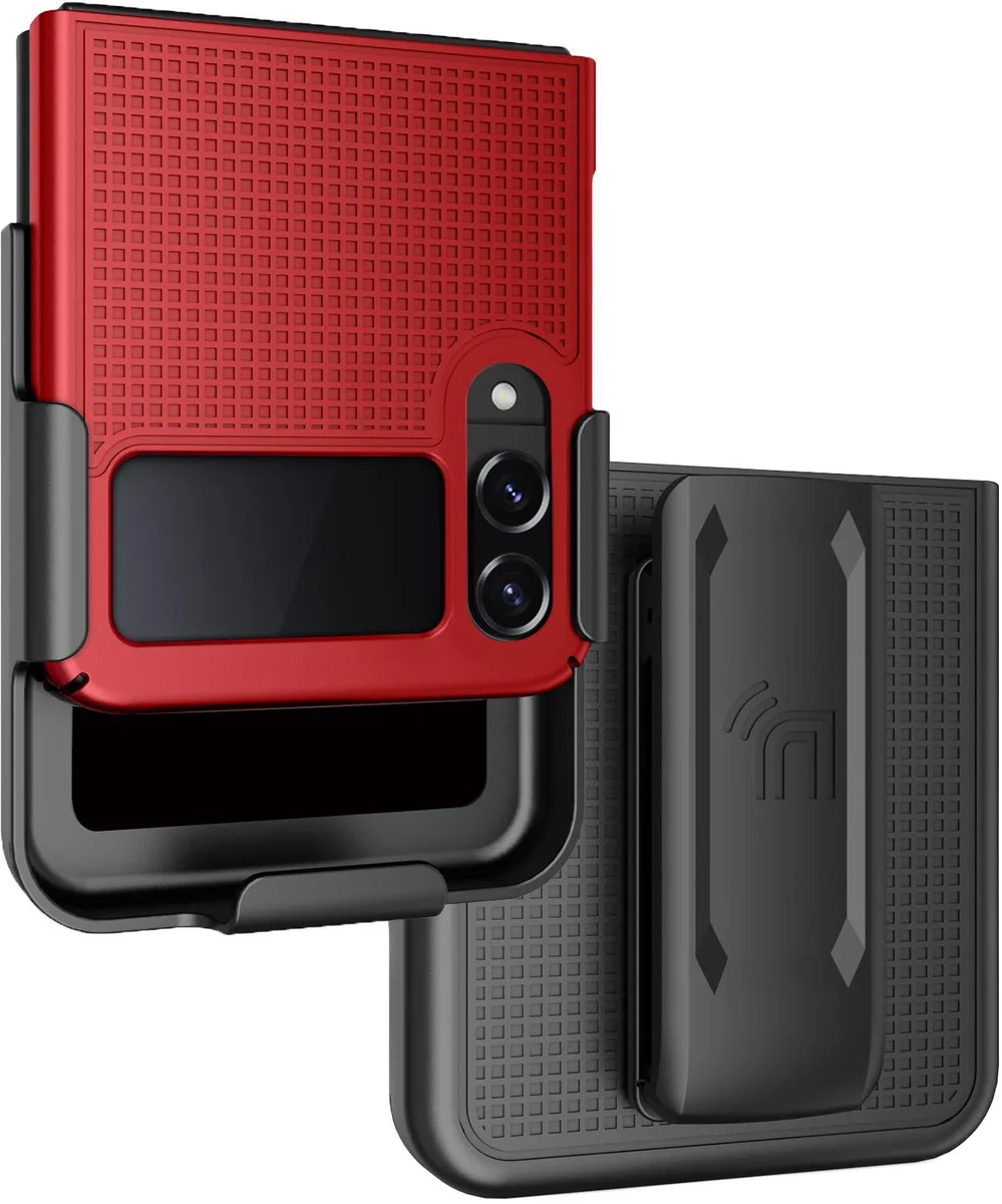 Nakedcellphone Nakedcellphone Grid Case + Belt Clip Holster Red for Samsung Galaxy Z Flip 4 5G — product photo