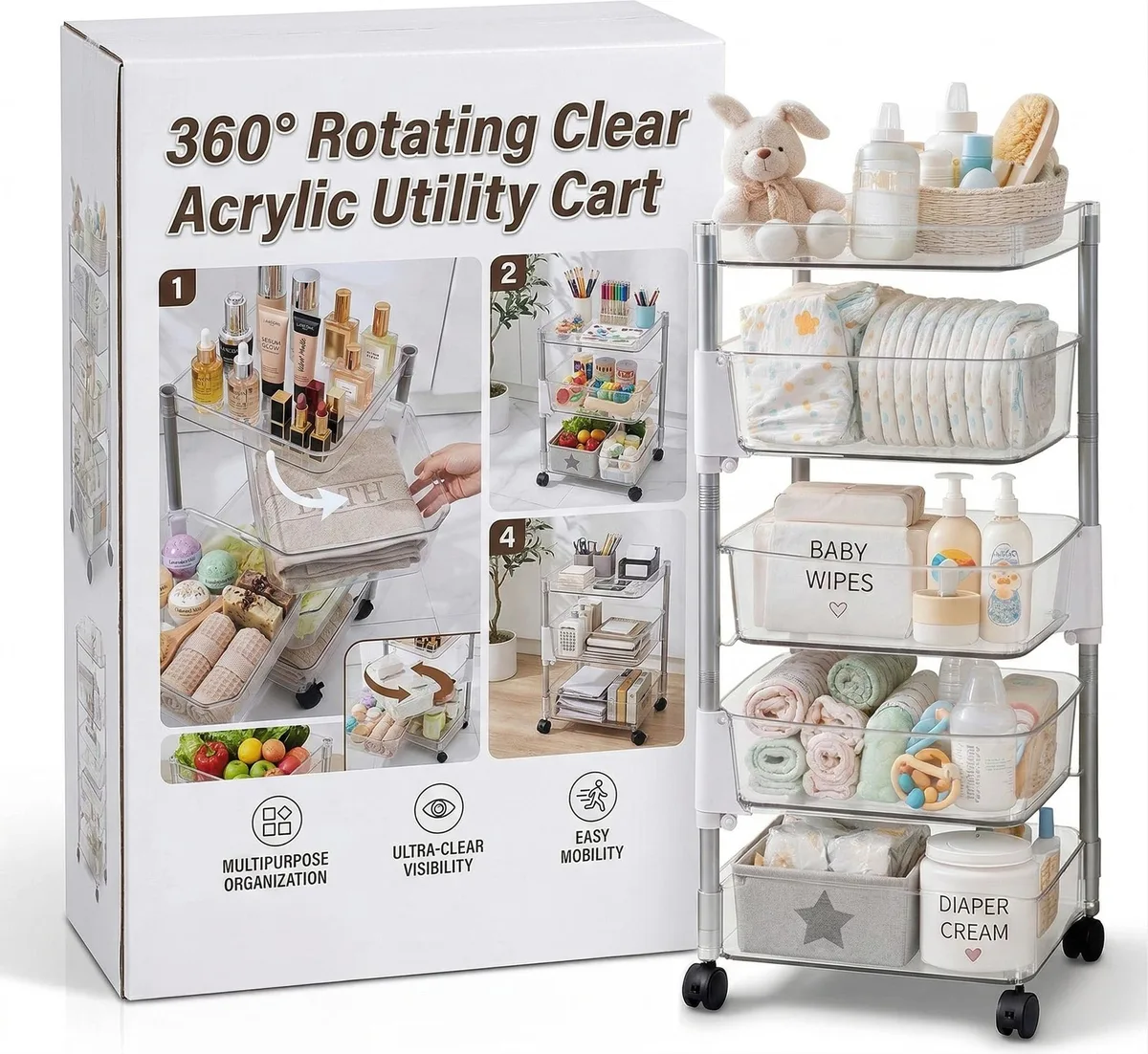 Vandue Corporation Vandue Corporation OnDisplay RCC-5T 360° Rotating Clear Acrylic Utility Cart Five Tier — product photo
