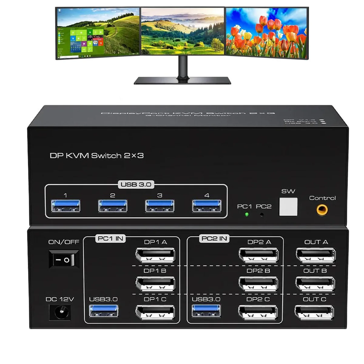 LUOM LUOM SW233-3DP 3×3 DisplayPort KVM Switch 8K 60 Hz 4 USB 3.0 — product photo