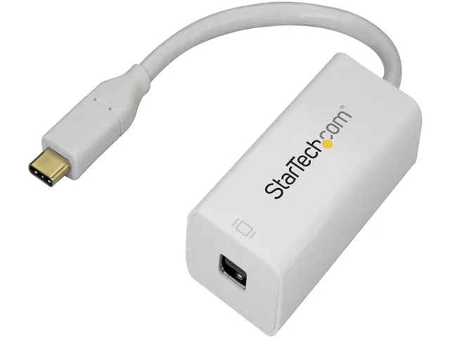 White USB-C to Mini DisplayPort adapter, compact dongle with short cable