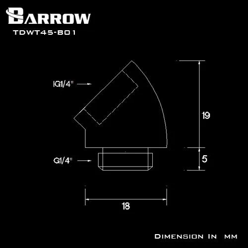 Barrow Mods Barrow Mods TDWT45-V2-Silver 45 Degree Male to Female Fitting Silver — product photo